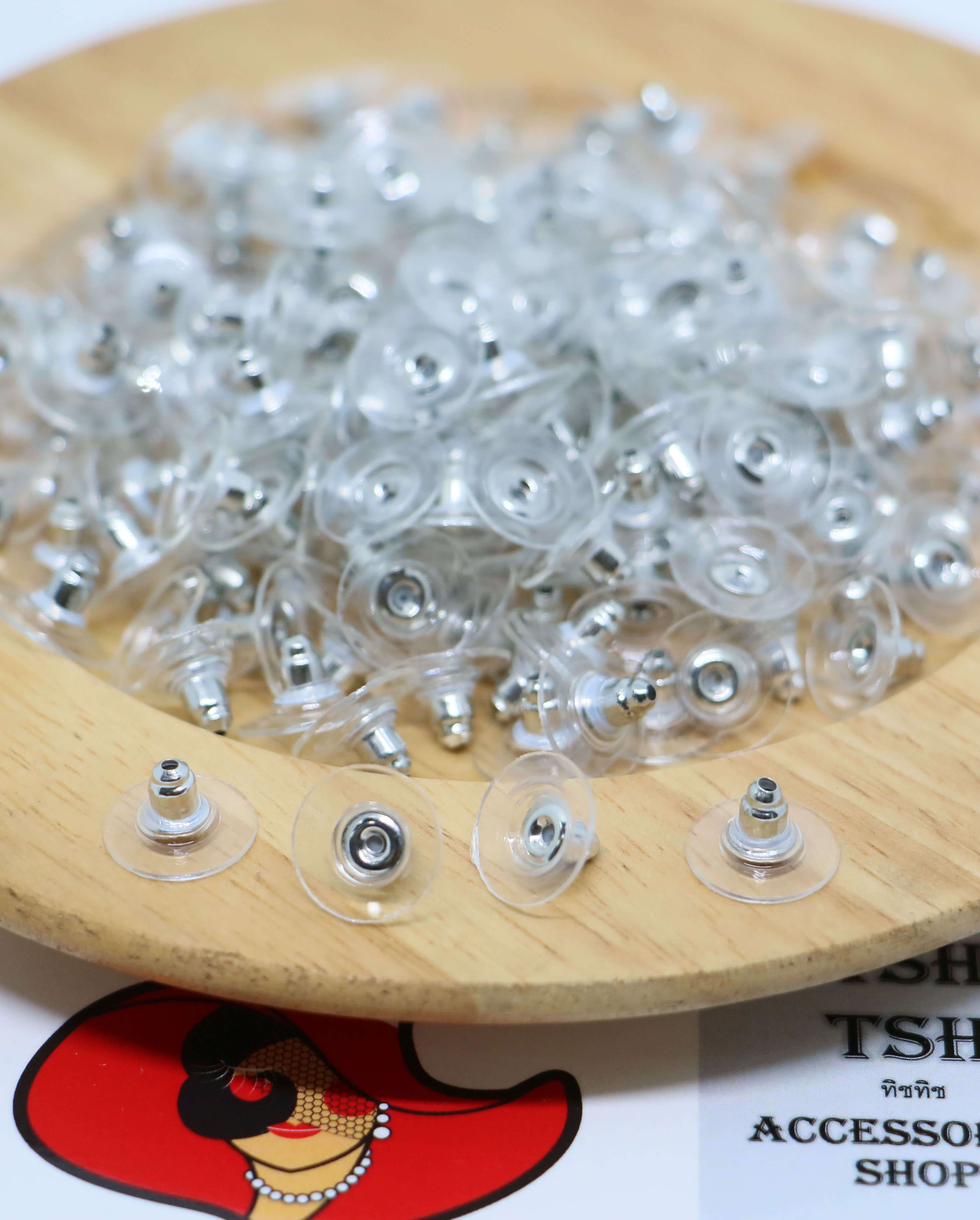 เต้าเสียบขาหลังต่างหูแบบจาน สีเงิน