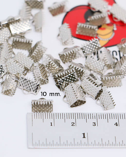 10 mm. Ribbon Clip Clamp Cord Crimp End Cap Silver Color