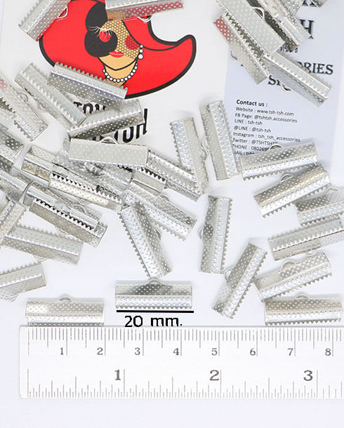 20 mm. Ribbon Clip Clamp Cord Crimp End Cap Silver Color