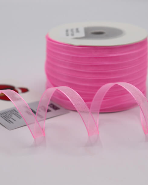 ริบบิ้นผ้าแก้ว ขนาด 7 มิล สีชมพูอ่อน ยาว 120 หลา #147