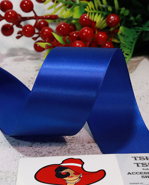 ริบบิ้นผ้าซิลค์ ขนาด 1.5 นิ้ว สีน้ำเงิน เงา 1 หน้า ยาว 50 หลา #60