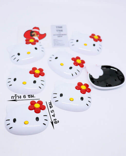 อะไหล่หัวคิตตี้พลาสติกพื้นขาว ทัดดอกไม้สีแดง ขนาด 6 ซม. LKT032