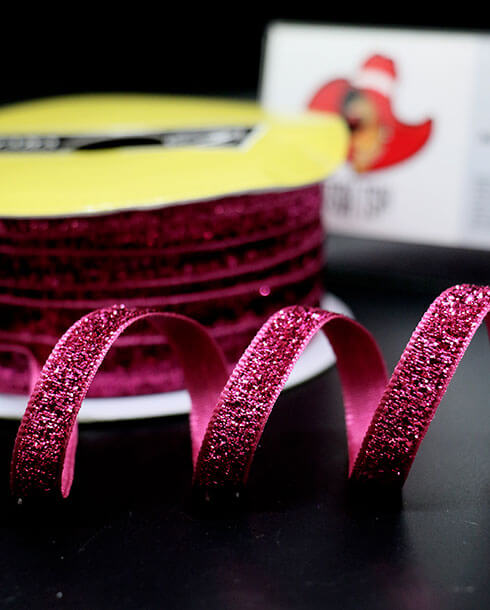 ริบบิ้นผ้ากากเพชร ขนาด 10 มิล สีบานเย็น ยาว 36 หลา 