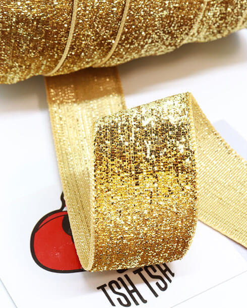 ริบบิ้นผ้ากากเพชร ขนาด 1 นิ้ว สีทอง    
