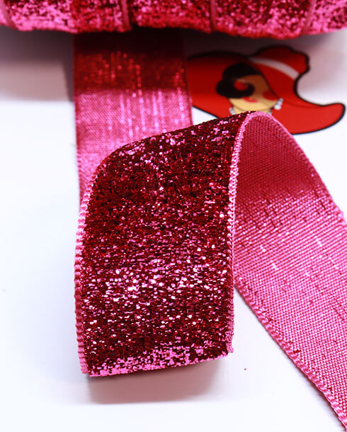 ริบบิ้นผ้ากากเพชร ขนาด 1 นิ้ว สีบานเย็น    