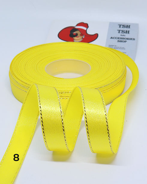 1/2 (13 mm.) Golden Edge Single Face Satin Ribbon 33 Yards Yellow Color No.8