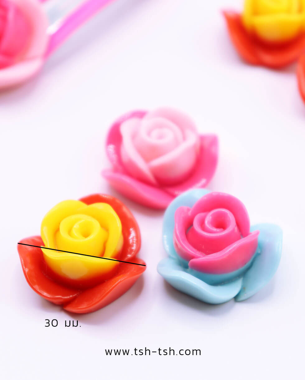 อะไหล่เรซิ่นรูปดอกกุหลาบพื้นหลังแบน คละสี