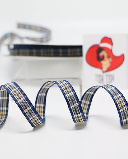 ริบบิ้นผ้าลายสก็อต ขนาด 10 มิล สีกรมท่า ยาว 50 หลา #E1-42