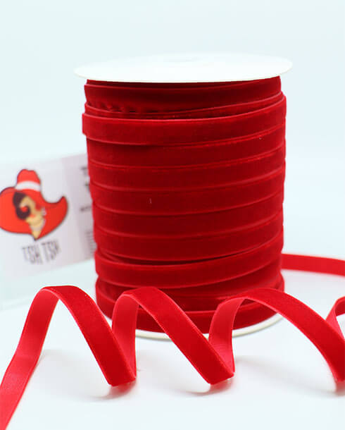 ริบบิ้นผ้ากำมะหยี่ขนาดกว้าง 10 มิล สีแดง