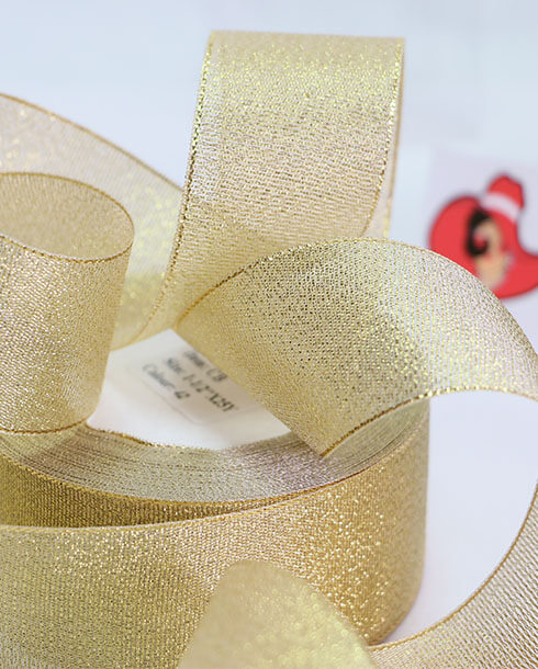 ริบบิ้นผ้าดิ้นขนาดกว้าง 1.5 นิ้ว สีทอง