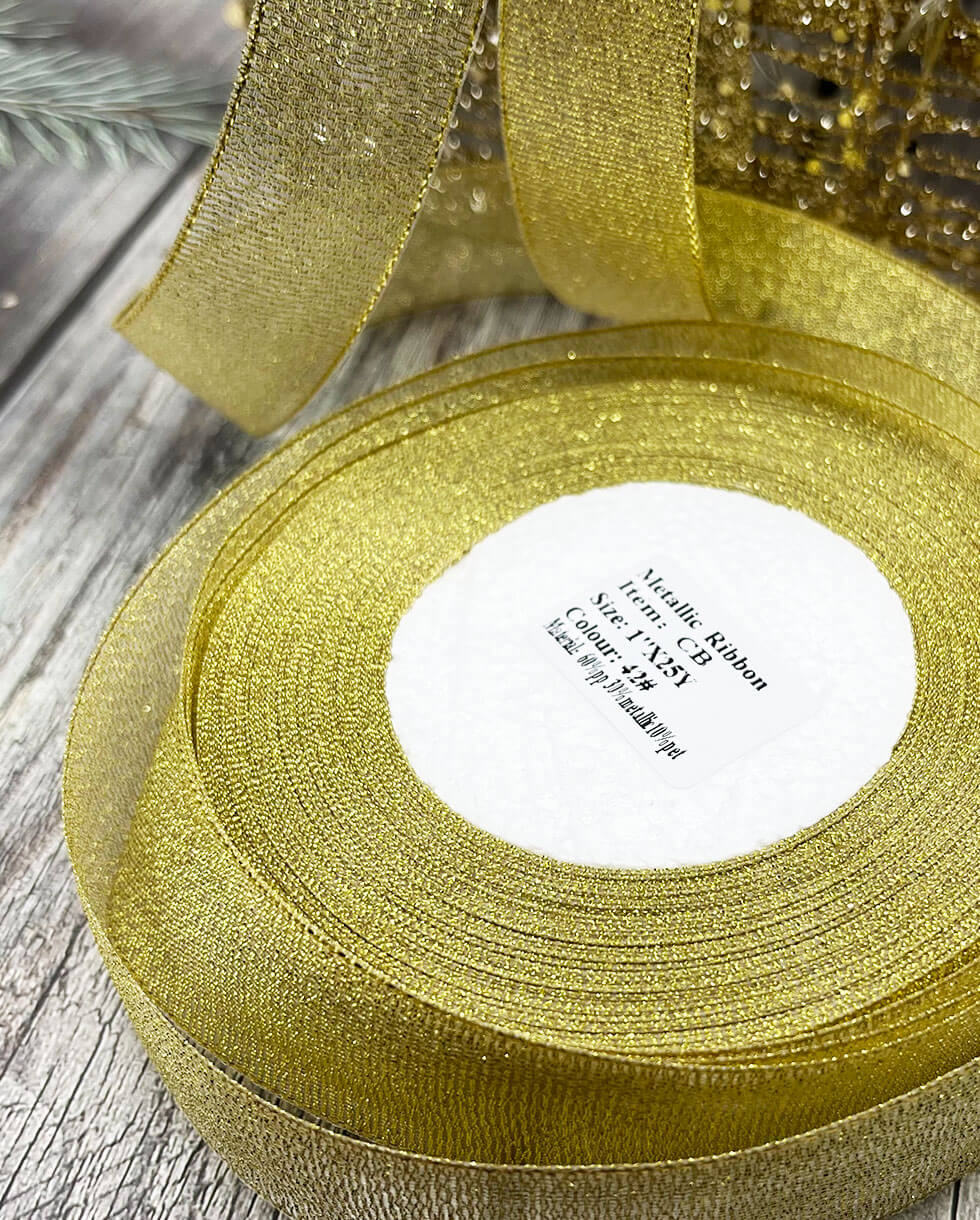 1 Inch Gold Glitter Ribbons Metallic Ribbons