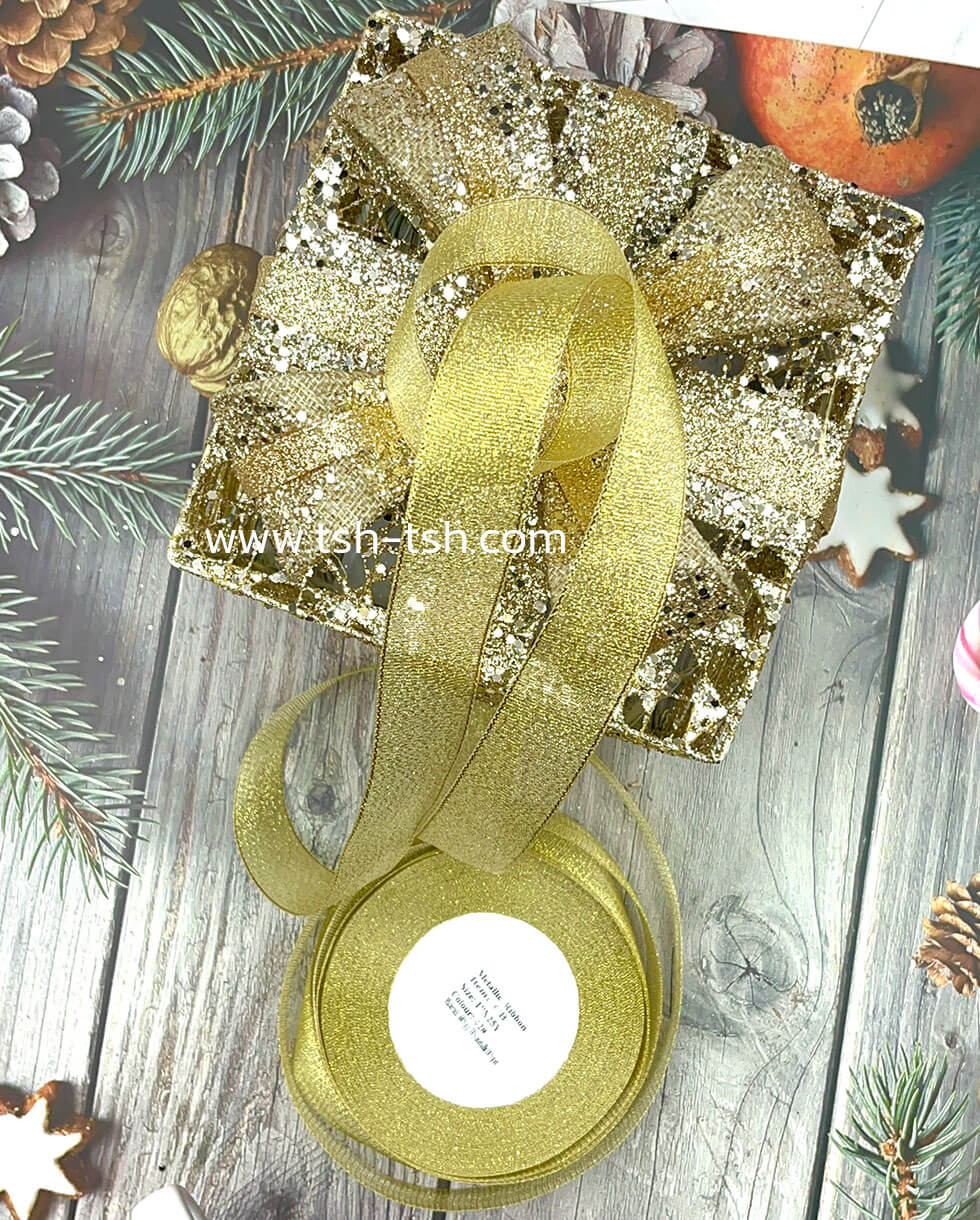 1 Inch Gold Glitter Ribbons Metallic Ribbons