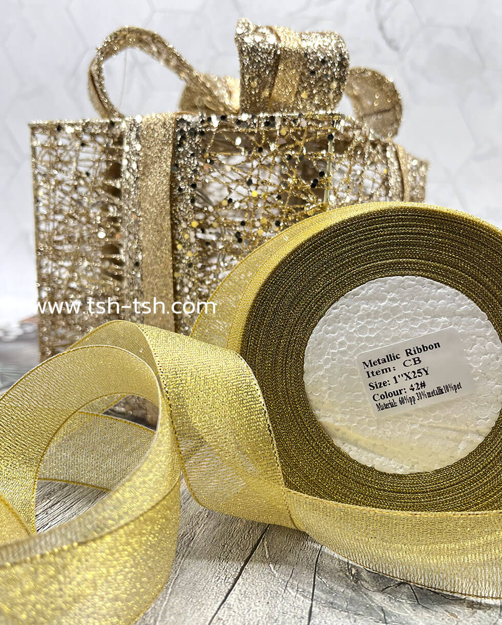 1 Inch Gold Glitter Ribbons Metallic Ribbons