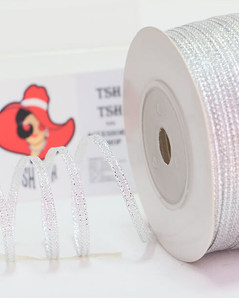 ริบบิ้นผ้าดิ้น ขนาด 3 มิล สีเงิน ยาว 120 หลา #42CC