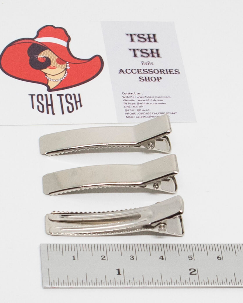 กิ๊บปากเป็ดสี่เหลี่ยมโค้งหน้าเรียบ ขาคู่ 5 ซม. สีเงิน