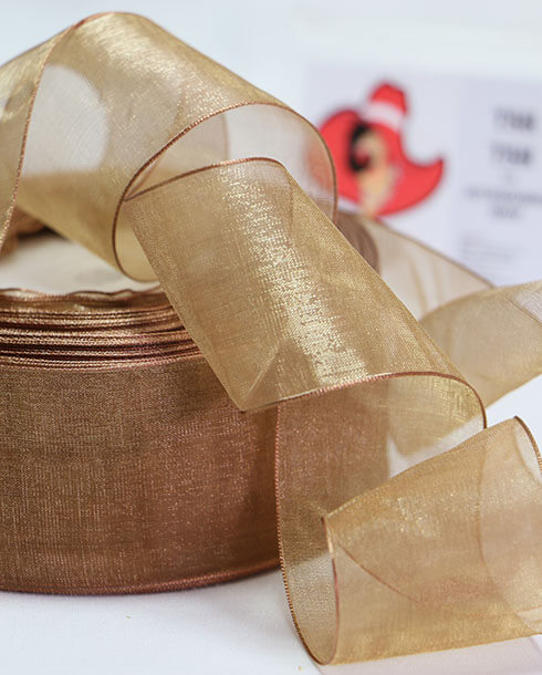 ริบบิ้นผ้าแก้ว ขนาด 1.5 นิ้ว สีน้ำตาลอ่อน ยาว 50 หลา #105