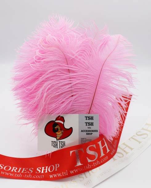 ขนนกกระจอกเทศแบบก้านขนาดเล็ก (20-25 ซม.) สีชมพูอ่อน